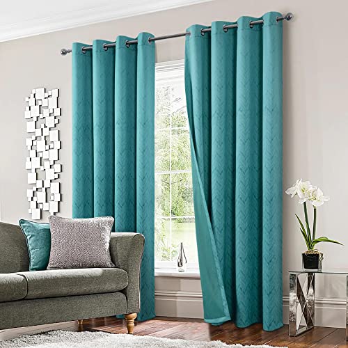 always4u Rideau avec Velours Gaufré Impression Multiple à œillets, Rideau Salon Moderne Lot de 2, Tissu Doux Souple et Respirant, Vert 140x245cm 2 Panneaux