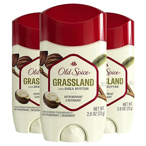 Image of Old Spice Antiperspirant & Deodorant for Men, 24 /7 Sweat & Odor Protection, 24 /7 Freshness with Long Lasting Scent, Gentle on Skin, Dry Feel, Grassland with Shea Butter Scent, 2.6 oz (Pack of 3)
