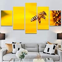 SIGNWIN 5 Panel Canvas Wall Art Bee Closeup Colorful Decorative Elements Fine Art Home Office Insects for Home Decorations Ready to Hang - 60