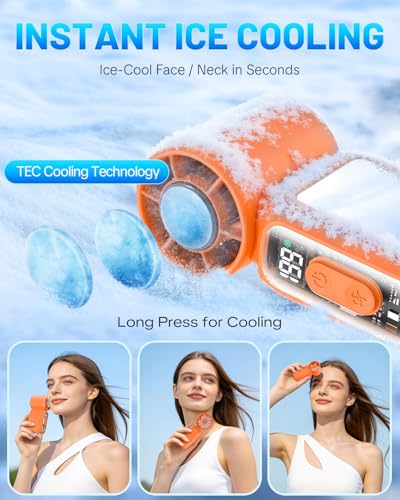 W & O Handheld Portable Fan with Ice Cooler,Speed (1-199) Personal Turbo Mini Fan 4000mAh Rechargeable,Powerful 20000RPM Pocket Hand Fans（orange） - image 2