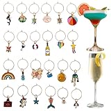 McAjnsu 24Pcs Wine Glass Charms & Markers - Reusable Identifier Tags for Stem Glasses - Funny Non-Scratch Charms for Summer Beach, Christmas & Wine Party