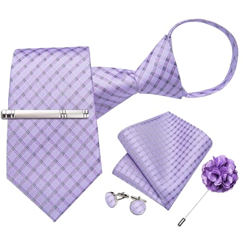 Image of DiBanGu Silk Zipper Ties for Men, Formal Pre-tied Necktie | Adjustable Tie,6PCS,Various Design Styles,Jacquard Woven,Skin-friendly,Practical Gift,Great for Wedding Party,Business Formal