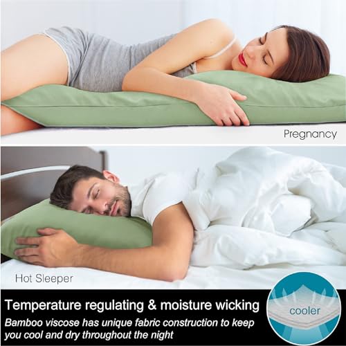 Image of BEDELITE Body Pillow Pillowcase, Rayon from Bamboo, Sage Green, 20 inchx54 inch