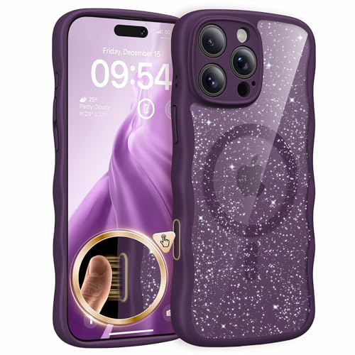 Coque ondulée iPhone 16 Pro Max antichoc à cadre bouclé et paillettes