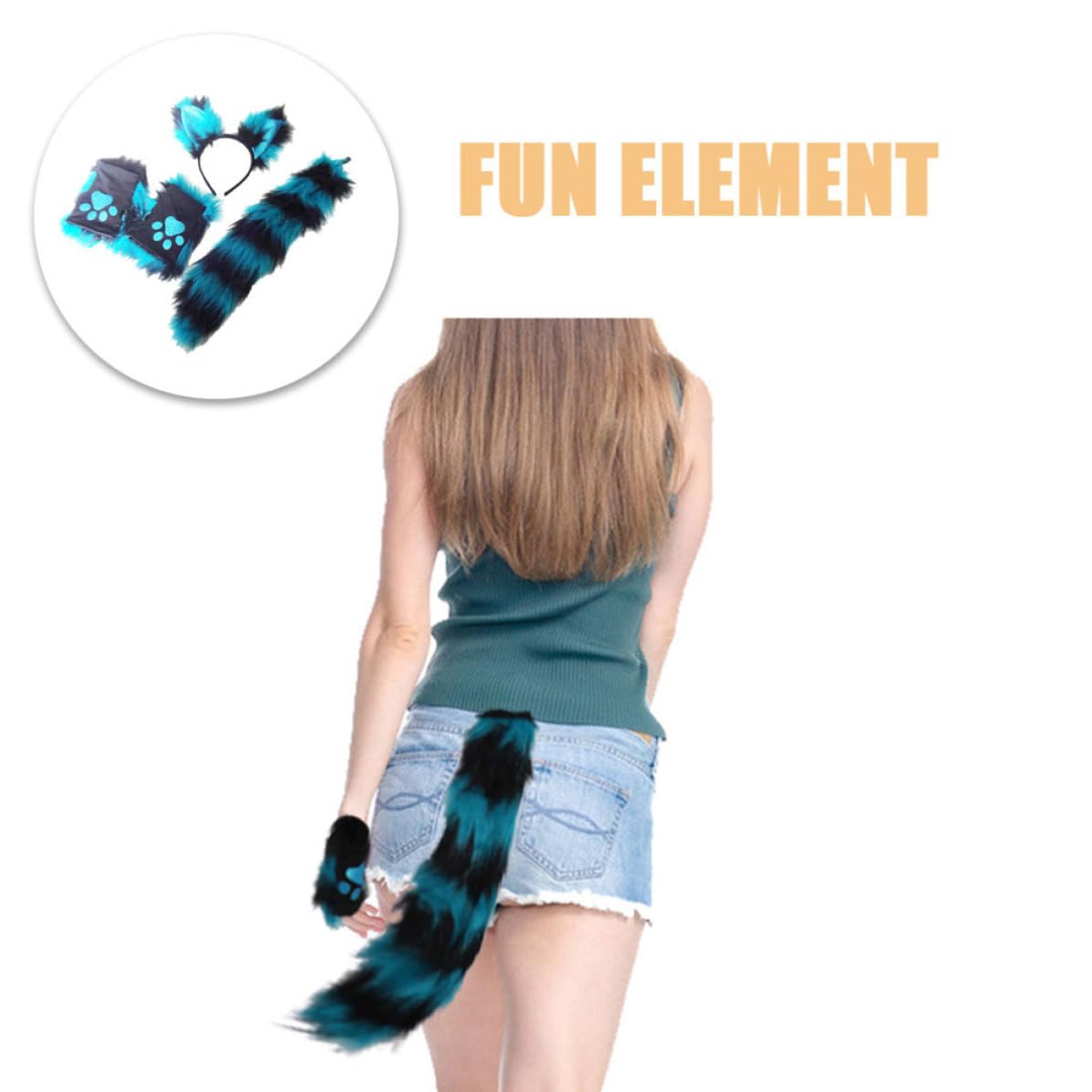 Healvian 4 Juegos Diadema de Animal Peluda Azul para Cosplay y Fiestas