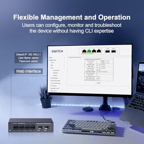 Image of 6 Port 2.5G Managed Switch, 4 x 2.5Gbps Base-T Ports and 2 x 10G SFP+ Slot, Support LACP /QOS /VLAN /IGMP, Mini Metal Fanless YuLinca 2.5Gb Easy Web Wallmount Switch