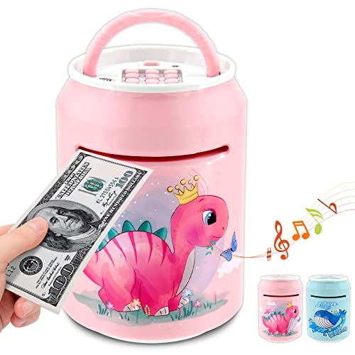 Electronic Piggy Bank,Kids Safe Money Bank, Mini ATM Password Money Bank, Auto Scroll Paper Money Saving Box, Cash Coins Bank Box, Perfect Toy Gifts for Boys Girls(Pink)