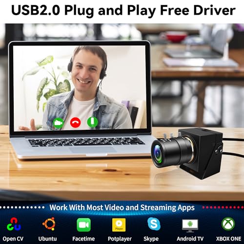Image of 5Megapixels USB Camera CS Mount Manual Focus Webcam with 2.8-12mm 4X Telephoto Optical Lens 1944P 30fps Color Sensor Industrial Camera Free Driver Plug and Play for Window Linux Mac