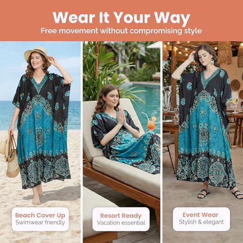 Image of Oussum Plus Size Kaftan Dresses for Women, Polyester Summer Caftan Cover Up Maxi Beach Dress, 1X-3X