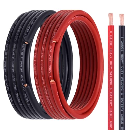 Image of 8 Gauge Battery Cable, 30FT Red + 30FT Black 8 AWG Welding Cable, Stranded Oxygen-Free Copper Wire for Automotive, Battery, Solar, Marine and Generator