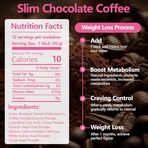 Image of Ustar Slim Chocolate Coffee for Weight Loss, Instant Coffee Packets 2 Pack with B Vitamins and Natural Ingredients, Medium Dark Roast, 100% Arabica Coffee in Single Serve Sticks, 24 Ct