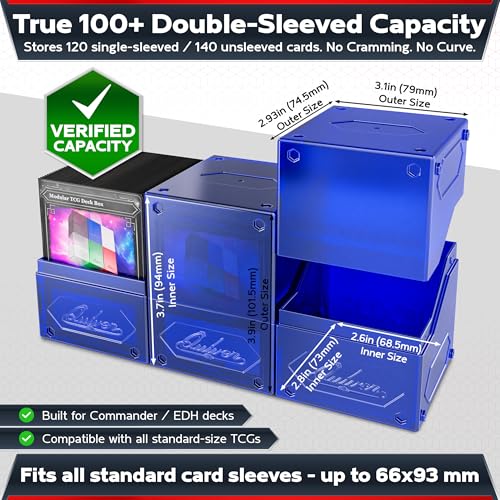 Image of Quiver Time 360 Modular Nexus DeckBlock - Durable Stackable MTG Deck Box for Commander fits 100+ Cards | Stylish 100 Card Deck Box MTG | Interchangeable TCG Decks Boxes (1 pcs, Blue)