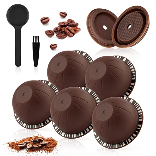 5 cápsulas Vertuo reutilizables, cápsulas de café recargables de 230 ml, compatibles con máquinas de café Nespresso Vertuo y VertuoLine, con 2 tapas de cápsulas de café reutilizables, cuchara y
