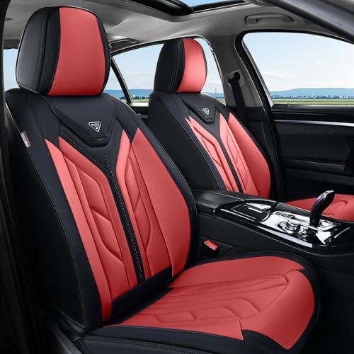 Image of Coverado Seat Covers, Car Seat Covers Front Seats, Leather Seat Covers for Cars, Automotive Seat Covers Car Seat Protector Car Seat Cushion Universal Fit for Most Sedans SUV Pick-up Truck(Burgundy)