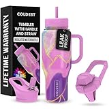 Coldest Tumbler with Handle and Straw - 100% Leak Proof Insulated Tumbler with Lid and Straw (3 Lids) - Stainless Steel Tumblers for Women & Men - Cup Holder Friendly Base, 36 oz (Princess Luna)