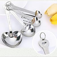 Vista 6 de 4 Pcs Measuring Spoon Sets Silver Heart Shape Measuring Cup Stainless Steel Kitchen Measurement Spoons Party Bridal Shower Gifts to Guests with