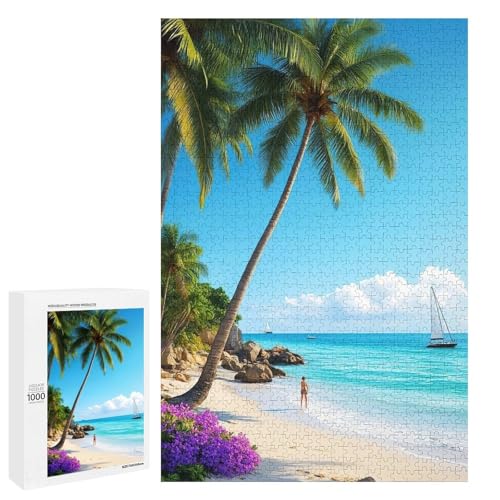 ヤシの木に囲まれたビーチジグソーパズル パズル レジャー 子供/大人用 減圧 誕生日プレゼント 贈り物 パズル 初心者向け ギフト 誕生日 クリスマス 1000 PCS