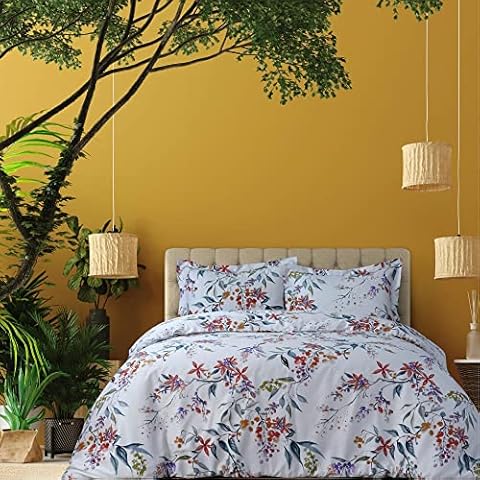 AZORES HOME Floral Printed Duvet Cover Set, Organic Cotton, Oversized Three Piece Set Includes One Cover and Two Sham Pillowcases, 300 Thread Count, King, Estella/Multicolor Cover