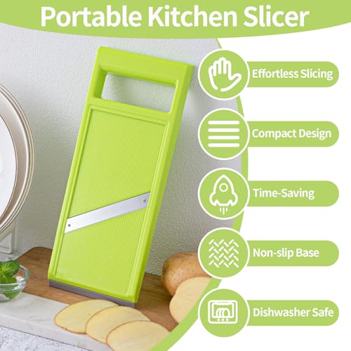 Portable Vegetable Slicer, Stainless Steel Handheld Mandoline, Potato Carrot Food Slicer, Chip Maker with Ergonomic Handle, Dish Washer Safe Cucumber Chopper, Kitchen Slicer for Onion Cheese - Image 4