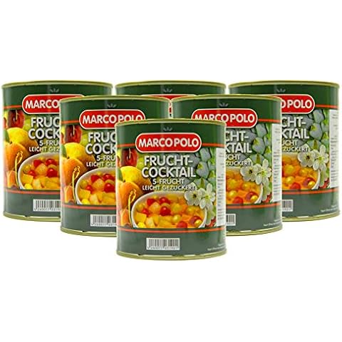 Food-United 5-Frucht-Cocktail leicht gezuckert 12 Dosen Füllmenge 820g ATG 500g Birnen Pfirsiche Weintrauben Ananas Kirschen exotische Aromen harmonisch abgeschmeckt sorgfältig ausgewählt (12 Dosen) Cover