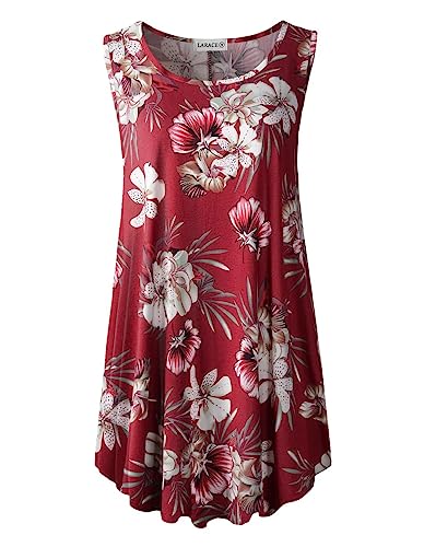 Larace Floral Shirts For Womens Summer Tank Tops Plus Size Sleeveless Tunic Casual Flower T-Shirts Blouses(2X, A-Winered18) #TOP11