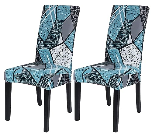 Image of House of Quirk Elastic Chair Cover Stretch Removable Washable Short Dining Chair Cover Protector Seat Slipcover (Pack of 2, Grey /Blue Prism)