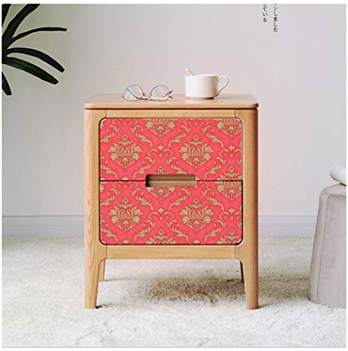 Blooming Wall Peel And Stick Vintage Pink Red Gold Damasks Wallpaper Wall Decor Vinyl Self Adhesive Contact Paper Decorative (14.5 Square Ft/Roll) #TOP3