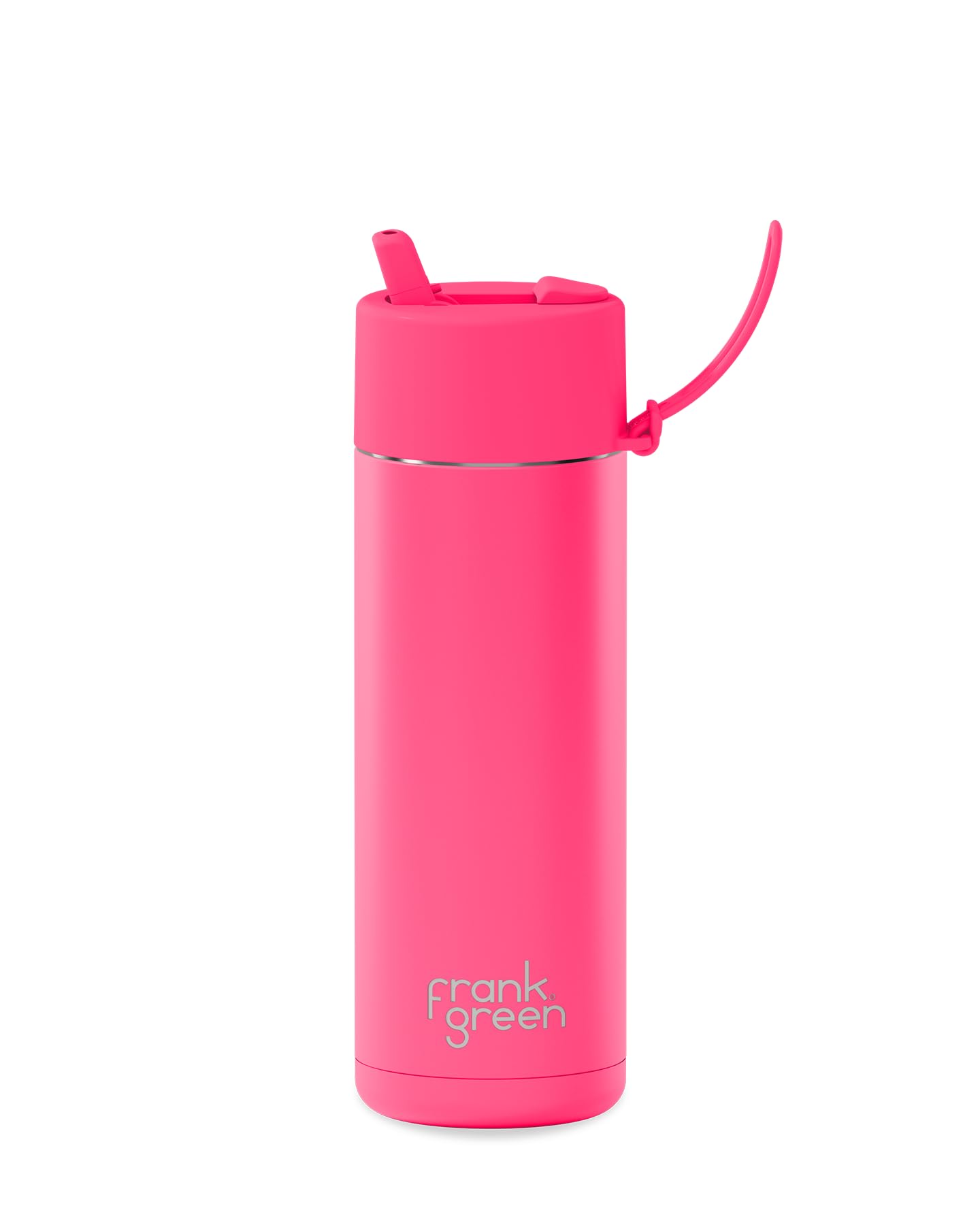 Frank Green - Ceramic Reusable Bottle - Stainless Steel Water Bottle With Straw, Insulated Water Bottle, Metal Water Bottle - Flip Straw Lid - 20oz - Neon Pink