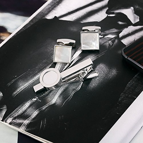 AmDxD Tie Clips met bijpassende manchetknopen witte geometrie manchetknopen en Tie Clip Set roestvrij staal Tie Clip Gift Set 1.5x1.5CM - Image 4