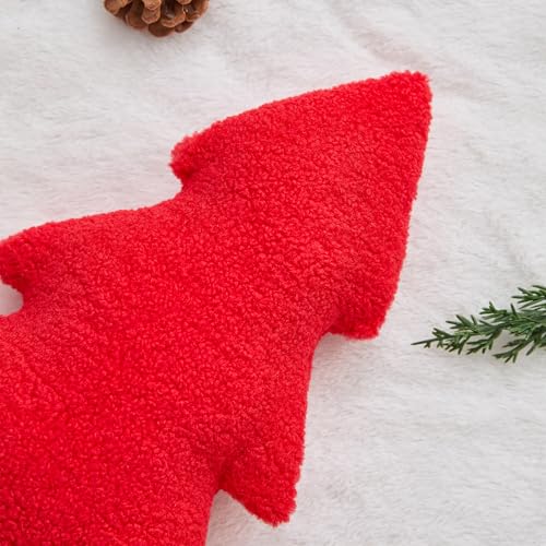 Image of Allorry Christmas Pillows Set of 2 Red Christmas Tree Shaped Soft Plush Christmas Decor Pillow for Party Xmas Winter Holiday Home Sofa Cushion Cases WL-006D