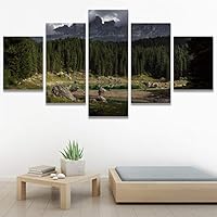 SIGNWIN 5 Panel Canvas Wall Art Greenlands for Home Decorations Ready to Hang - 60