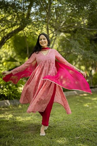 Image of GoSriKi Women's Rayon Blend Printed Kurta with Pant & Dupatta