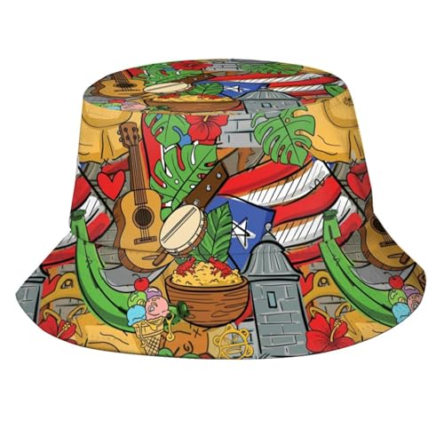 AKMCBSH Puerto Rico Bucket Hat Tropical Beach Design Unisex Summer Sun Protection Flag Colors