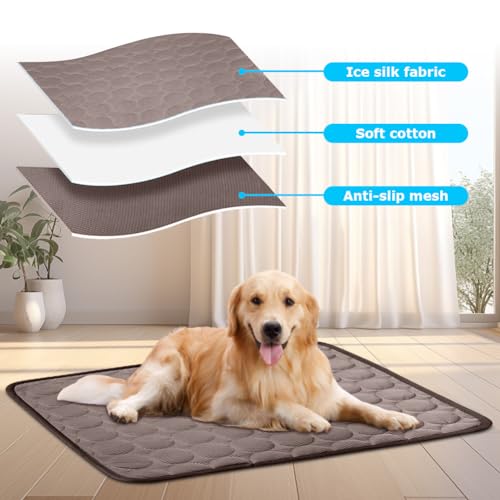 Kühlmatte für Hunde, Kühlkissen für Katzen, Kühlmatte für Haustiere, Hundematte Kühldecke, Hundebett Weiches Matten, Faltbar Reisedecke für Hunde, für Reise Camping Sommer -100 x 70cm (Kaffeefarbe)