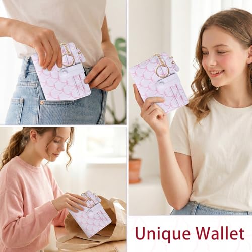 Image of COSHAYSOO Key Chain Wallet for Women Ladies RFID Protection-Small Mini Purse with Card Slots ID Window Coin Zipper-Compact Bifold Design Bill Compartment Waterproof PU Leather-Bow Pattern