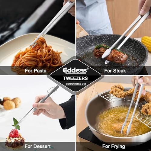 Image of Eddeas Kitchen Tweezers Tongs, Cooking Tweezers Stainless Steel - 3 Size 12'' 10'' & 8 inch Ideal for Meat, pasta, plating and pinching delicate small pieces of food, Set of 3 (Pack of 2)