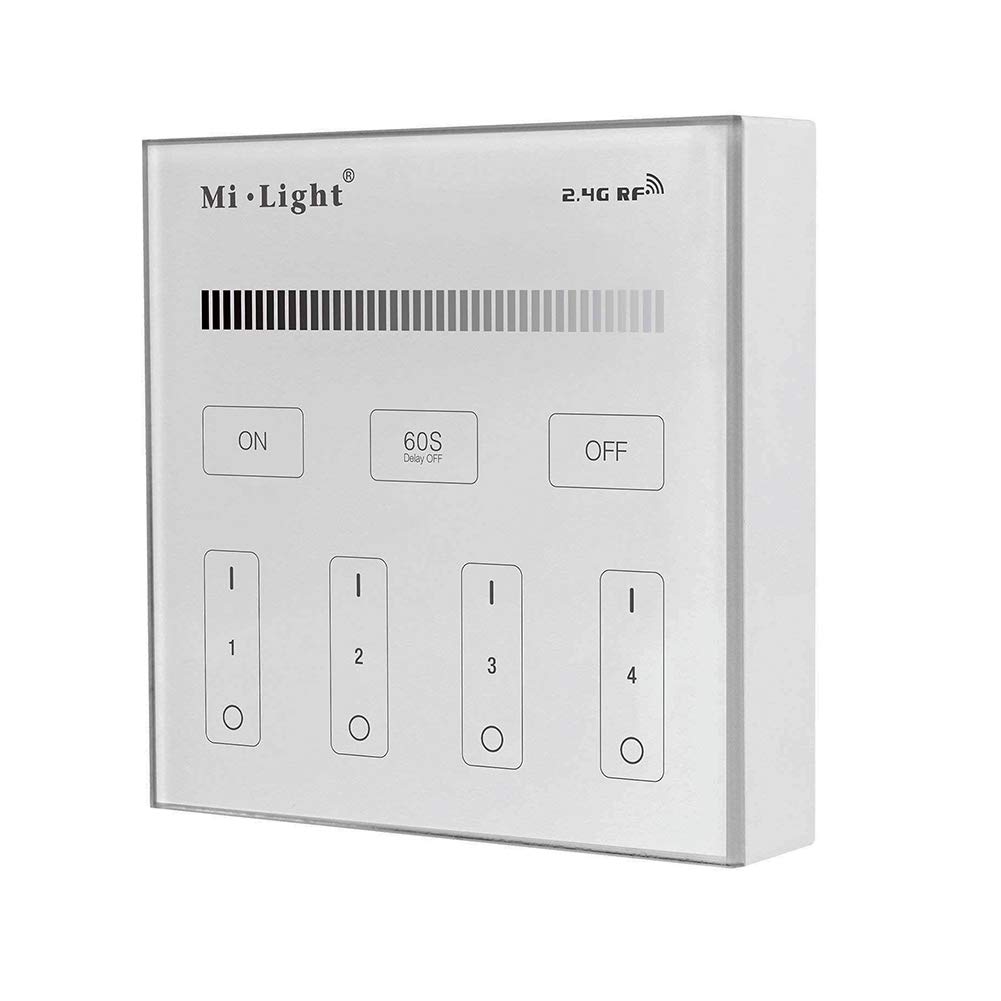 Lang boss AC180~240V 2.4G Wireless RF Wall Mounted Touch Panel 4 Zone Brightness Dimming Smart LED Controller, Compatible with Milight Single Color LED Bulbs LED Controller, 1-100% Brightness Dimming