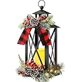 Hatisan Metal Christmas Lanterns Vintage Candle Lanterns with LED and Ribbon Hanging Christmas Decor Lantern for Indoor Outdoor Porch Patio Party Gift (Black)