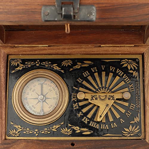 The Helicopter Co. Antique Brass & Copper Sundial Compass Clock, Sun dial in Box Gift Sun Clock Ship Replica Watch Sun Clock | Thanksgiving for Graduation, Baptism (Compass)