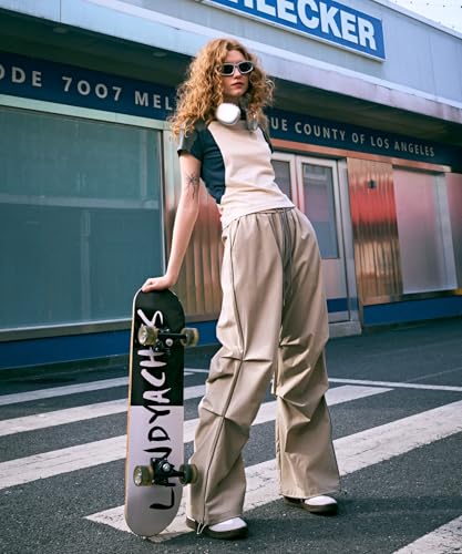 Women's Casual Parachute Pants Baggy Hiking Pants Drawstring Elastic Waist Track Y2K Trousers2