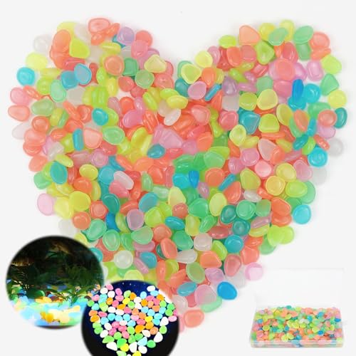 400 Pièces Cailloux lumineux, Galets Brillants Aquarium Lumineux Coloré, Brillant obscurité Pierres pour Jardin Extérieur Aquarium Passerelles Piscine...