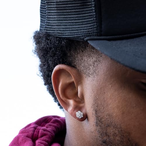 Mens Women's Brilliant 925 Sterling Silver Flower Cluster Honey Comb Set Iced Cz Round Screw Back Stud Circle Hip Hop Hypoallergenic Cubic Zirconia Earrings4