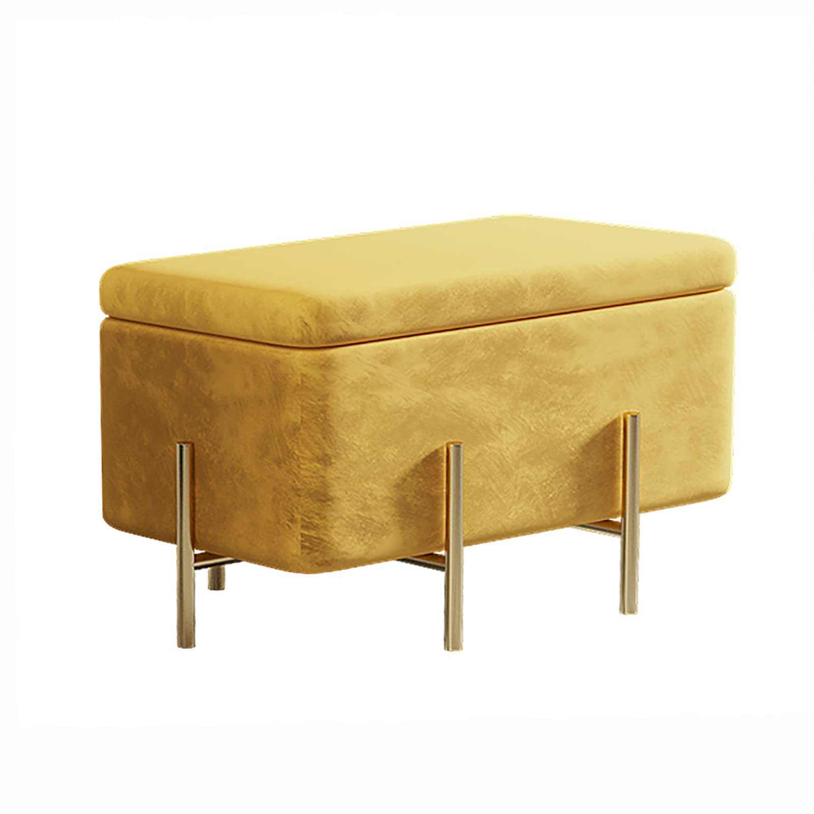 Tabouret de rangement luxueux en velours rembourré et piétement doré
