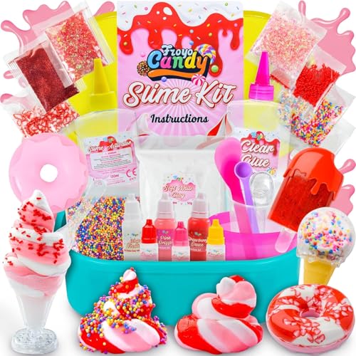 Bryte Froyo Candy Slime Kit, Make Your Own Ice Cream, Strawberry Donuts, Frozen Pink Vanilla Yogurt, and Popsicles, Fun Sensory DIY Birthday Gifts for Girls Kids Ages 7-12 yrs - Candy Slime for Kids