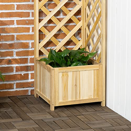 Outsunny Wooden Raised Garden Bed With Trellis, 57" Freestanding Corner Planter Box For Vine Plants Flowers Climbing And Planting #TOP7