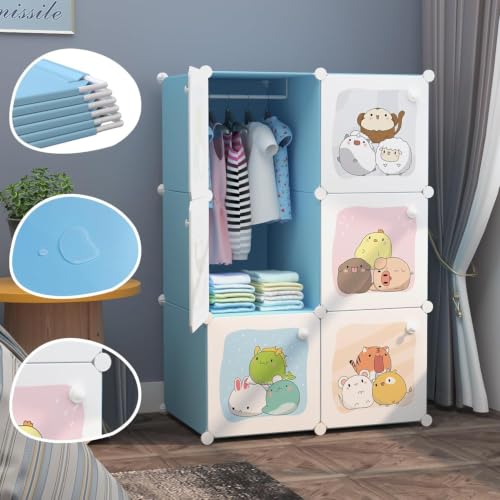 Image of 6 Door Plastic Wardrobe for Kids - Cupboard for Clothes Storage Rack, Almirah for Clothes, Baby Collapsible Wardrobe, Multi-Purpose Kids Storage Organizer for Books,Toy