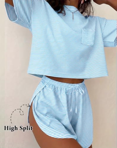 Image of Ekouaer Womens Pajama Sets Sexy Lounge Sets Side Split Short Pj Sets Cute Pjs 2 Piece Comfy Sleepwear Loungewear