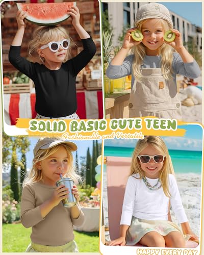 Image of 4 Pack Girls 3 /4 Sleeve T Shirts Kids Crewneck Elbow Sleeve Casual Tops Solid Basic Cute Teen Tees 5-14Y