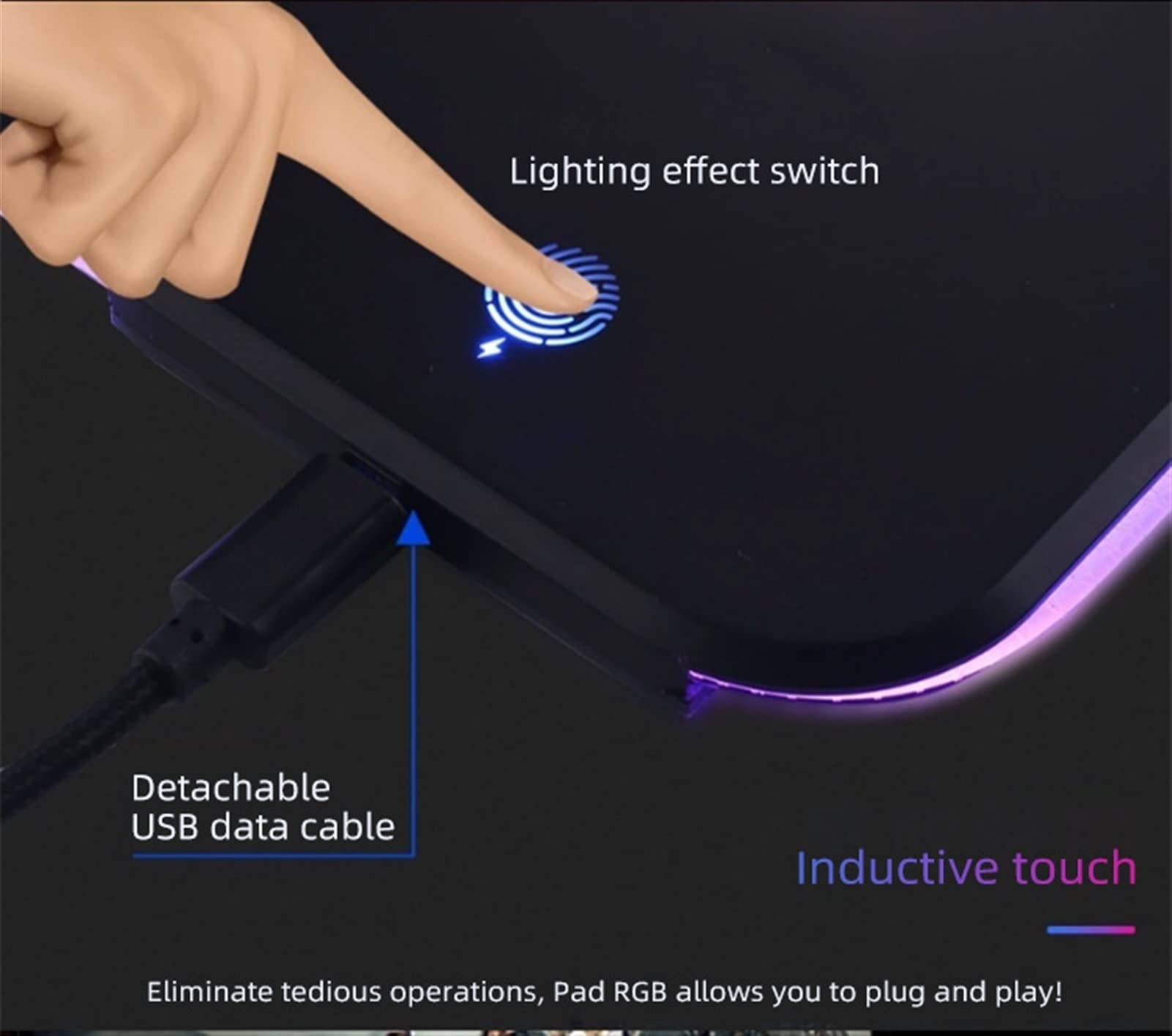 Rgb. Caricabatterie wireless da gioco GUIDATO Grande tappetino da tavolo da tavolo da 10W Desktop Desktop Qi Veloce Wireless Mousepad Tastiera tastiera estesa Tappetino for il mouse for laptop / uffic