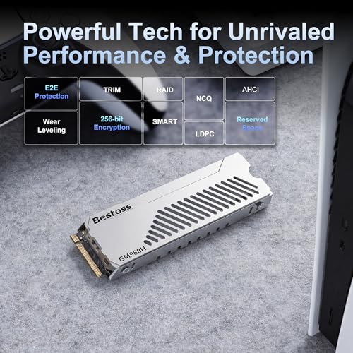 Image of Bestoss 2TB PCIe4.0 NVMe M.2 2280 SSD with Heatsink, PS5 Storage, 7350MB /s | PS5 Storage Expansion SSD, SLC Cache&HMB, PS5 SSD Tailored for Gamers, Editors&AI Creators Demanding Blazing-Fast Speed